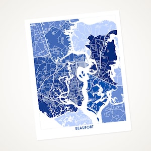 Juanitas Beaufort SC Map Print.  Choose your Colors and Size.  South Carolina Coastal Wall Art.