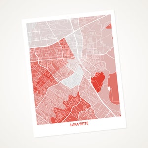 Juanitas Lafayette LA Map Print.  Choose your Size and Colors.  University of Louisiana at Lafayette Art.  Rajin Cajin Graduation Gift.