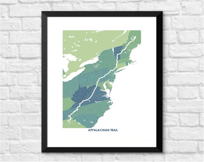 Juanitas Appalachian Trail Map Print. Choose the Colors and Size. Hiking Poster. Map of Appalachian Trail. Wanderlust Gift. image 3