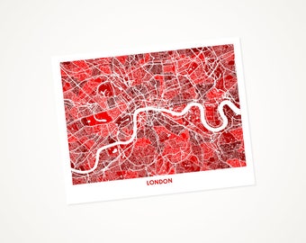 Juanitas London England Map Print.  Choose the Colors and Size.  United Kingdom Street Art.  Perfect for your Travel Themed Gallery Wall