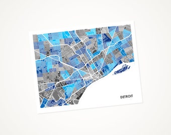 Juanitas Detroit Map Print.  Choose the Colors and Size.  Michigan Art Poster.