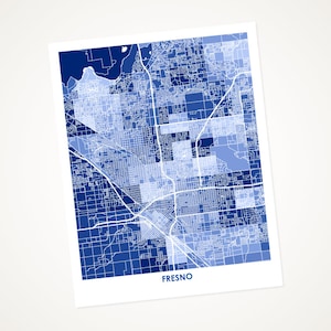 Juanitas Fresno Map Print.  Choose the Colors and Size.  California Wedding Gift.  CA Wall Art.