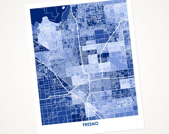 Juanitas Fresno Map Print.  Choose the Colors and Size.  California Wedding Gift.  CA Wall Art.