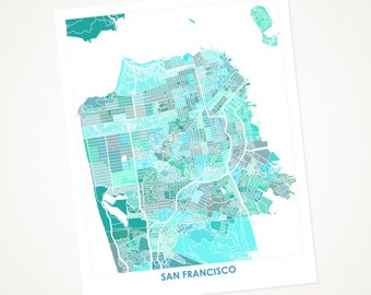 Juanitas Map of San Francisco. Custom Colors and Size. City Map Poster.  San Francisco Art. Bay Area Screenprint. Modern Home Decor