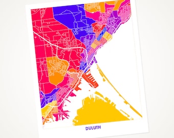Juanitas Duluth Map Print.  Choose the Colors and Size.  Minnesota Art.  You Betcha!
