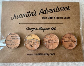 Oregon Map Magnets.  Made from Antique Maps for your Kitchen, or your Office.  Perfect Hostess Gift for your favorite Oregon Fan.
