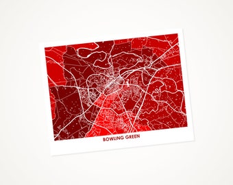 Juanitas Bowling Green KY Map Print.  Choose your color and size.  Perfect for your Western Kentucky University Hilltopper.