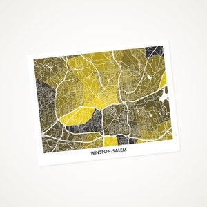 Juanitas Winston-Salem Map Print.  Choose the Colors and Size.  Perfect gift for your Wake Forest University Grad.  North Carolina Wall Art.