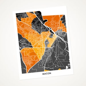 Juanitas Macon GA Mapa Impresión. Cartel de la calle de la ciudad de Georgia.  Elige tus colores y tamaño.  Arte de pared perfecto para su oso Mercer favorito.