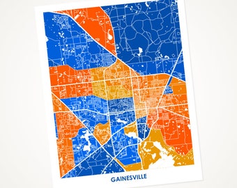 Juanitas Gainesville Map Print.  Choose the Colors and Size.  Perfect Wall Art for your University of Florida Gator.