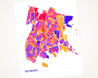 Juanitas The Bronx Map Print.  CUSTOM Colors and Size.  New York City Art.  Map of the Bronx. City Map. Modern Screenprint.