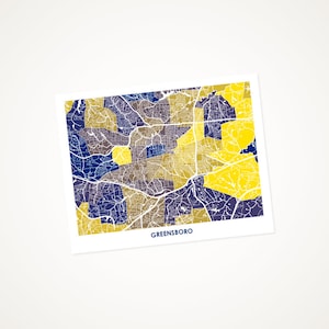 Juanitas Adventures Greensboro Map Print.  Choose the Colors and Size.  Perfect art for your favorite University North Carolina Spartan.