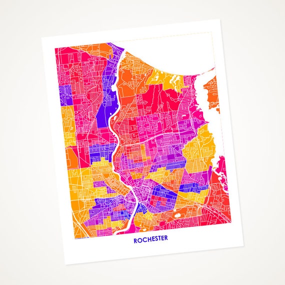 Juanitas Rochester NY Map Print. Choose the Colors and Size. Map of  Rochester New York. Perfect for Your RIT Grad. 