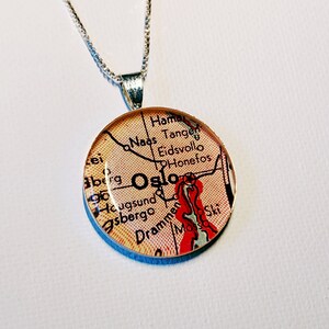 Vintage Oslo Sweden Pendant Necklace. Made from a Vintage Map