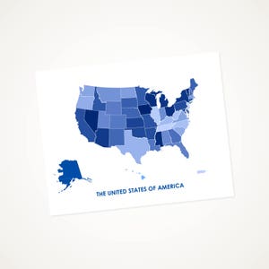 Juanitas US Kunstkarte Druck.  Farboptionen und Größenoptionen verfügbar.  Karte von Vereinigte Staaten von Amerika.
