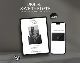 Vintage Black & White Save the Date Website Template | Editable Canva Wedding Template | Easy to Edit
