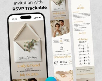 Minimalist Wedding Website Invitation | Canva Template with Digital RSVP, Interactive Map & Wedding Countdown