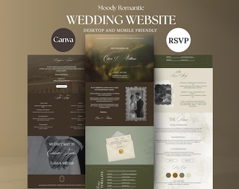 Vintage Wedding Website Template | Moody Romantic Canva Design (Editable)