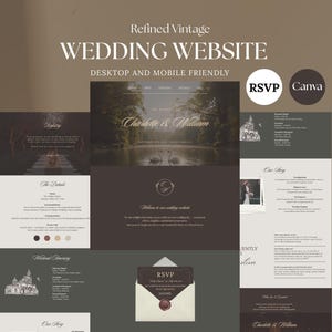 Plantilla web de boda vintage refinada / Diseño editable en Canva