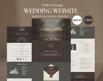 Refined Vintage Wedding Website Template | Editable Canva Design