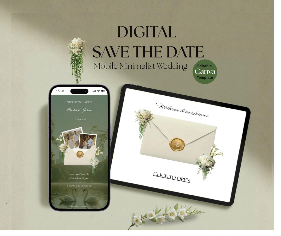 Minimalist Wedding Website: Save the Date Canva Template (digital ...
