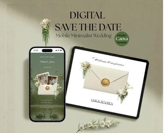 Minimalist Wedding Website: Save the Date Canva Template (Digital Invite)