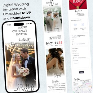 Digital Wedding Web Invitation with Embedded Trackable RSVP, Countdown Timer and MAP, Modern WEB Announcement Canva Template,Elegant Design