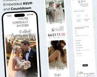 Modern Wedding Web Invitation: Trackable RSVP, Countdown, Map (Canva Template Digital Download)