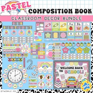 Bundle - Pastel Composition Notebook Theme Classroom Decor, Back to School, August Decor Ideas | Classroom theme, Classroom Management