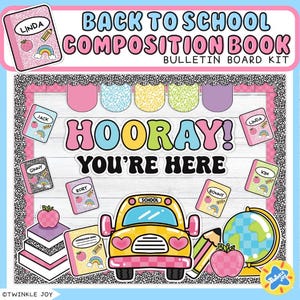 Composition Book | Hooray! You&#39;re Back, Back to School Bulletin Board Kit & Name Tags | Classroom Decor| August Bulletin Board Ideas