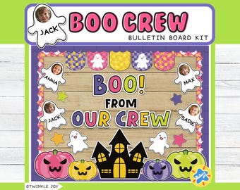 Halloween-anslagstavlekit: Boo-gänget, läskiga spökdekorationer, redigerbara namnskyltar (digital nedladdning)