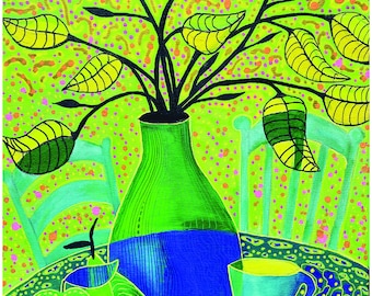 Abstracte bloemenkunstdruk: levendig kleurrijk bloemboeket