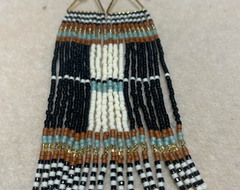 Long Seed Bead, Boho Handmade, Native American Inspired, Open Triangle Fringe Earrings Free Shipping