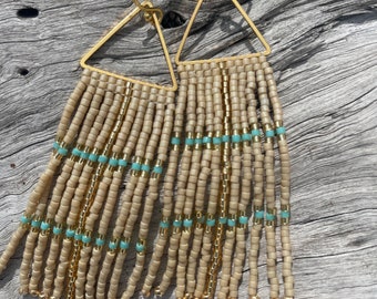 Seed Bead, Boho Handmade, Native American Inspired, Open Triangle Fringe Earrings Free Shipping