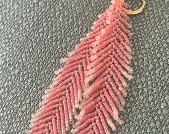 Seed Bead Boho Handmade Beaded   Earrings Featherlike Native American Inspired Shade of pink