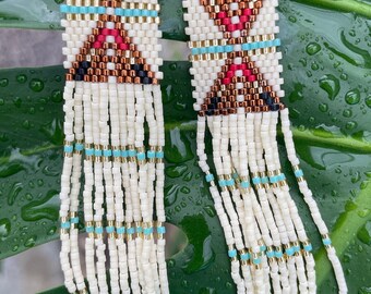 Perle de rocaille, Boho fait main, inspiration amérindienne, boucles d'oreilles à franges livraison gratuite