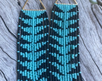 Seed Bead, Boho Handmade, Native American Inspired, Open Triangle Fringe Earrings Free Shipping