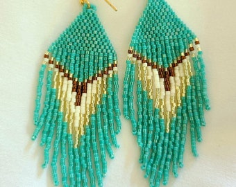 Seed Bead Boho Handmade Beaded  Fringe Earrings Summer Beach Native American Inspired Just Beachy!