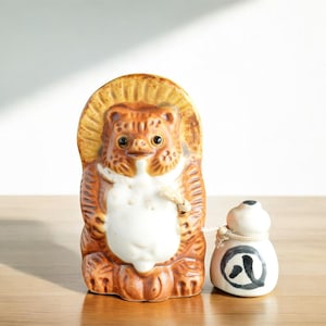 Vintage Japanese Raccoon Dog Statue - Good Luck Tanuki Ceramic Figurine for Home Decor & Prosperity Gift