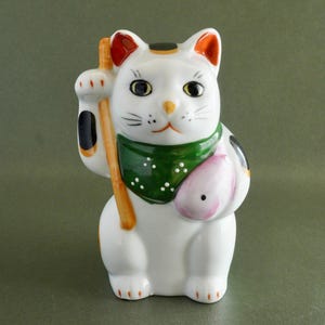 Japoński Maneki Neko (Szczęśliwy Kot) Ceramiczny zestaw naczyń Seto w małym rozmiarze, przynoszący szczęście i fortunę, styl japoński, wnętrze