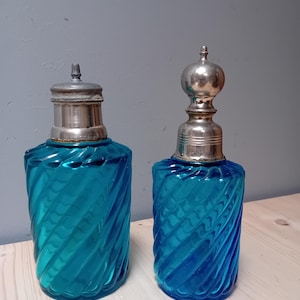 2 Blue Molded Glass Perfume Bottles - Belgium - Circa 1950-1960