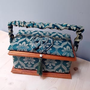 Vintage Jewelry / Sewing Box - Wood and Fabric