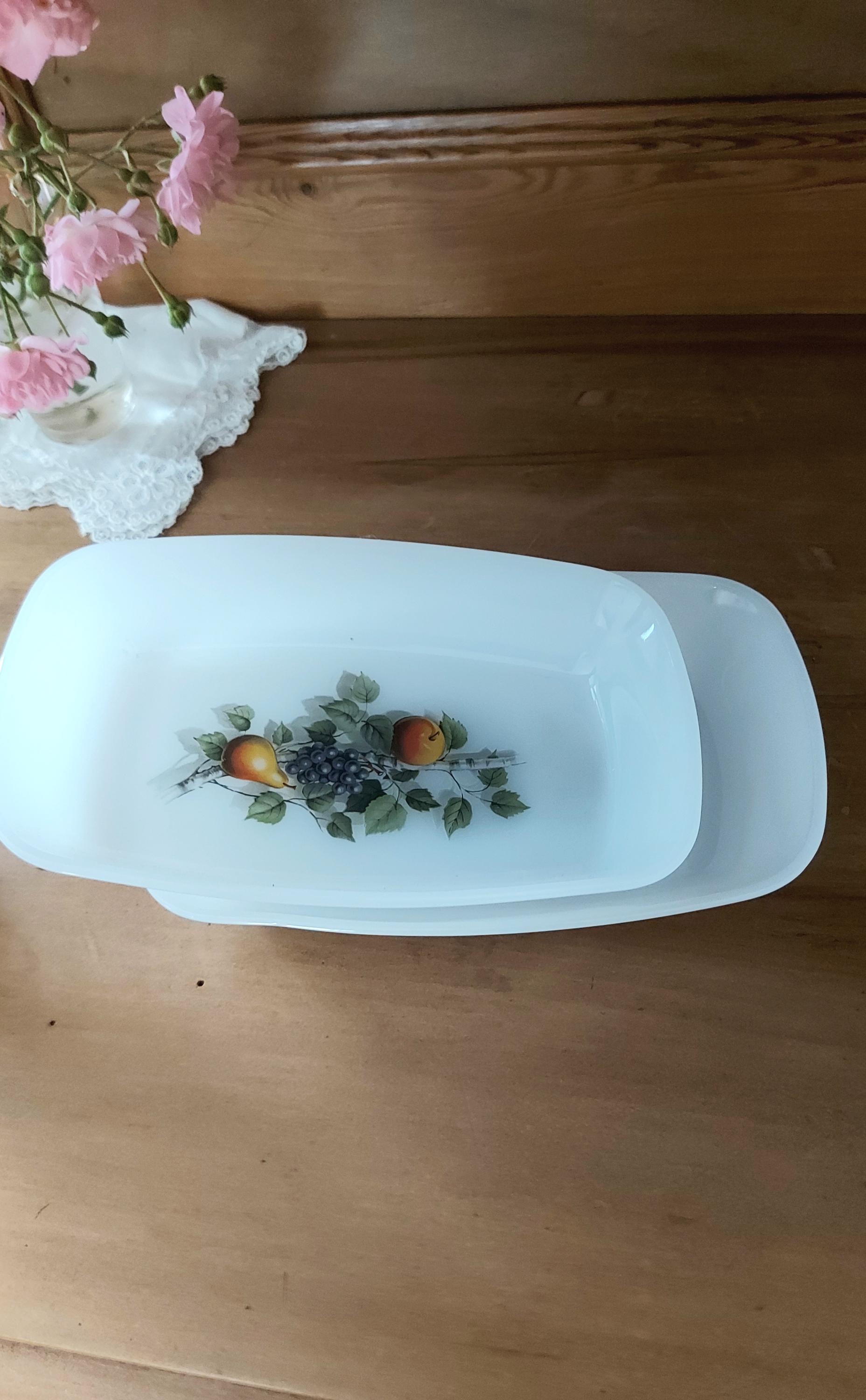 Lot 2 Raviers Beurriers Arcopal Vintage – Décor Fruits, Années 60/70, Verre