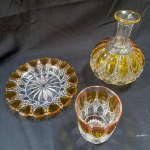 VAL ST-LAMBERT - Val Saint-Lambert Crystal Night Service - Carafe Saucer and Goblet Set - Circa 1935 - Belgium