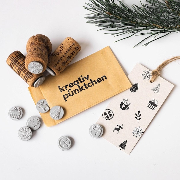 Set de sellos navideños mini, set de sellos para manualidades, regalos de navidad DIY, sello motivos invernales, sello motivos navideños, scrapbook GU001