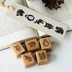 Ensemble de tampons Petits Animaux d'Hiver, Tampons à Motifs Animaux, Hiver, Automne, Noël, Ours Mignon, Hibou, Écureuil, Élan, Pingouin, Style Scandinave HS154