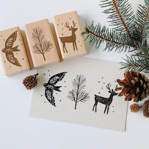 Stempel Winter groß, Stempel Taube Rentier Hirsch Tannenzweig, Stempel Scandi Motive, Stempel Wintermotive, Stempel Weihnachten HS014