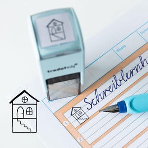 Lärarstämpel "Writing Learning House" Linjerad årskurs 1 tyska lektion grundskola, handstilsövningslärare gåva HS194