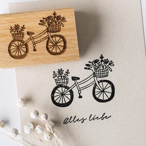 Fahrrad mit Blumen Stempel Frühling Ostern Natur Sommer Motivstempel Boho DIY Basteln Geschenk Karte Geschenkanhänger HS093
