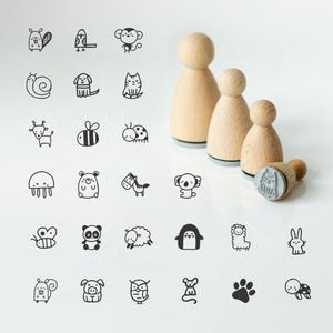 Mini Carimbos de Madeira com Animais – 25 Desenhos, 4 Tamanhos – Carimbos Artesanais para Cartões, Scrapbooking, Bullet Journal, Faça Você Mesmo, Artesanato Infantil – Motivos de Animais HS148